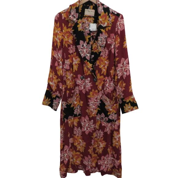 Free People Womens Sz S Cranberry Combo Niya Jacket Duster Floral Long Line - Picture 1 of 6